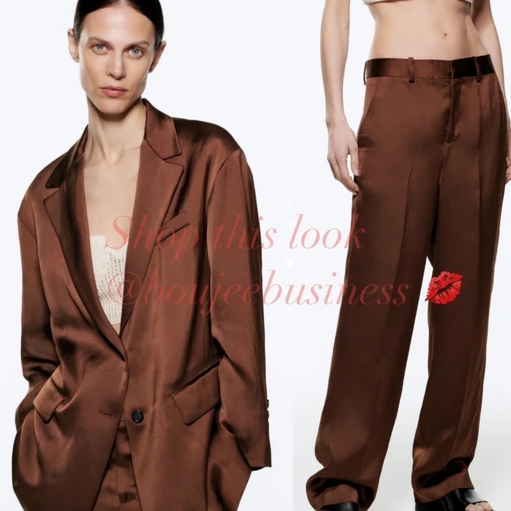ZARA 2pcs Satin Effect Flowy Blazer + Pants Coord Set